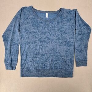 Enza Women 2XL Sweatshirt Blue Space Dye Scoop Neck Kangaroo Pocket Casual Comfy